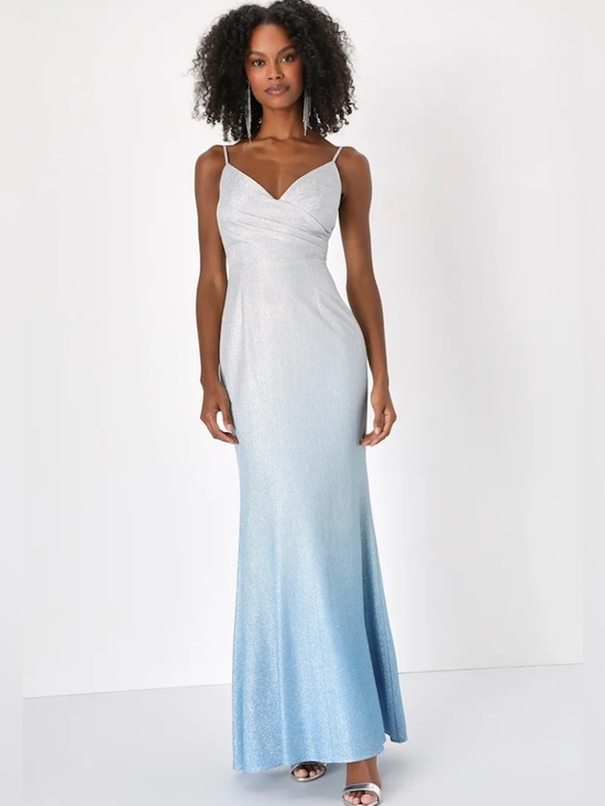 NWT Lulus Ombre Lurex Maxi Dress Blue Silver Glitter Formal Prom Small - Picture 4 of 11